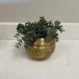 Groove Gold Round Vase with Greenery