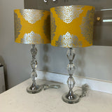 Pair of Glass Lamps with Yellow and Silver Shades