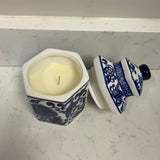 Blue and White Candle Jar with Lid