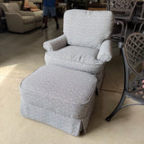 Newly Upholstered Alan White Swivel Rocker with Ottoman