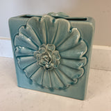 Teal Flower Square Vase