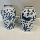 Pair Of Blue & White Koi Fish Vases