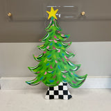 Hand Painted Hanging Christmas Tree with Black and White Base