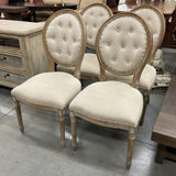 Set of 4 French Linen Tufted Side Chairs