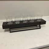 Wood Tray Candle Holder with 5 Glass Inserts
