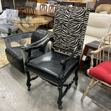 Zebra & Black Leather Arm Chairs on Casters