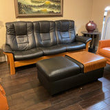 Ekorness Stressless Buckingham High-Back Reclining Sofa and Storage Ottoman