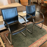 Pair of Black Leather Arm Chairs