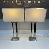 Pair of Silver Table Lamps (shades as is)