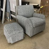 Newly Upholstered Lillian August Swivel Rocker w/Ottoman