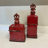 Pair of Red Fleur de Lis Canisters