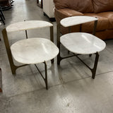 Pair of Stone Top 2 Tier Metal End Tables (R)