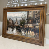 Street Scene Oil with Bronze Frame by T. Martin