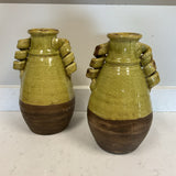 Pair of Green & Brown Pottery Vases