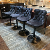Set of 4 Black Velvet Adjustable Stools