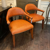 Pair of Brown Leather Custom Office Chairs