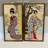 Pair of Japanese Cross Stitch Art