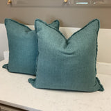 Pair of Teal Fringe Down Filled Pillows
