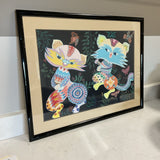 Oriental Cats with Geometric Floral Design Art
