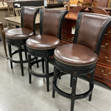 Set of 3 Frontgate Swivel Leather Barstools