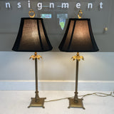 Pair of Gold Buffet Lamps with Black Shades
