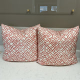 Pair of Decor 55 Coral and White Geometric Pillows
