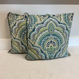 Pair of Small Blue White & Green Pillows