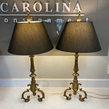 Pair of Gold Buffet Lamps with Black Shades
