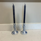 Pair of Floral Blue and White Candle Holders with Candles