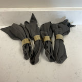Set of 4 Gray Napkins with Gold Rings
