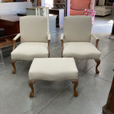 Pair of Cream Chairs with Ottoman