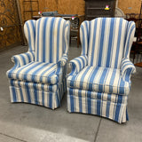 Pair of Blue and White Striped Wingbacks