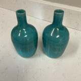 Pair of Distressed Turquoise Vases