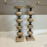 Pair of Wood Orb Candle Holders