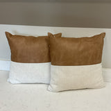 Pair of Faux Leather and Linen Pillows