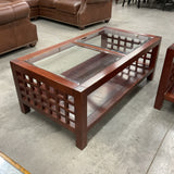 Wood Cocktail Table w/Glass Inserts