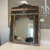 Distressed Carved Wood Mirror