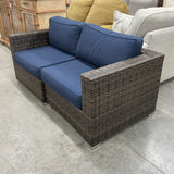 Wicker Loveseat with Blue Sunbrella Cushions