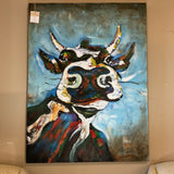 Multi Color Bull Canvas Art