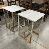 Pair Travertine Top End Tables (R)