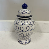 Blue and White Swirl Vase with Lid
