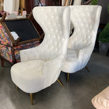 Pair of Cream Velvet Wingback Chairs As Is