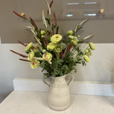 Cattail Rose Arrangement in Pottery Vase