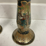 Pair of Hand Painted Oriental Candleholders with Taper Candles