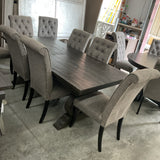 Bellamy Peppercorn Magnussen Home Table with 2 Leaves and 8 Chairs