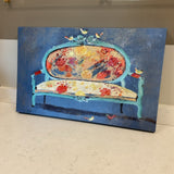 Colorful Bird Settee Canvas Art