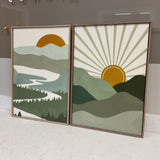 Pair of Sunrise Sunset Woven Art As Is