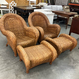 Pottery Barn Woven Chairs with Ottomans